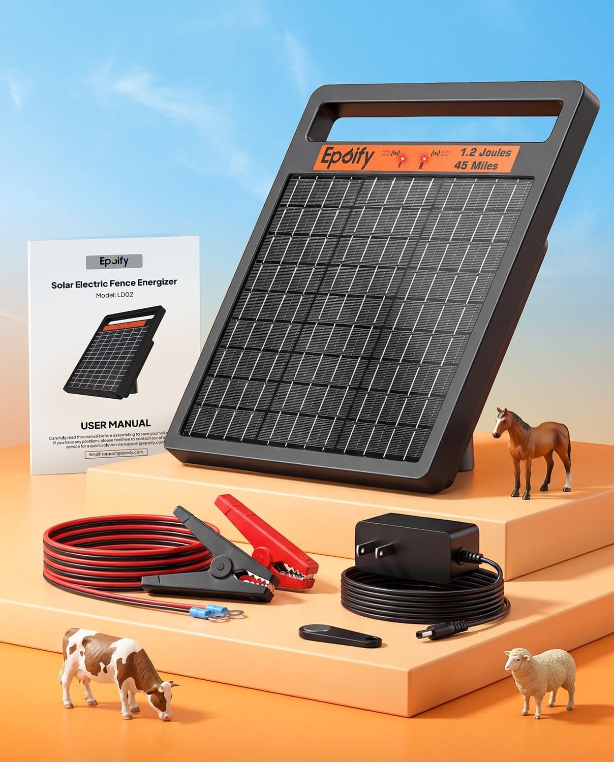 1.2J Solar Fence Energizer 45 Miles All-Weather Solar Electric Fence Charger
