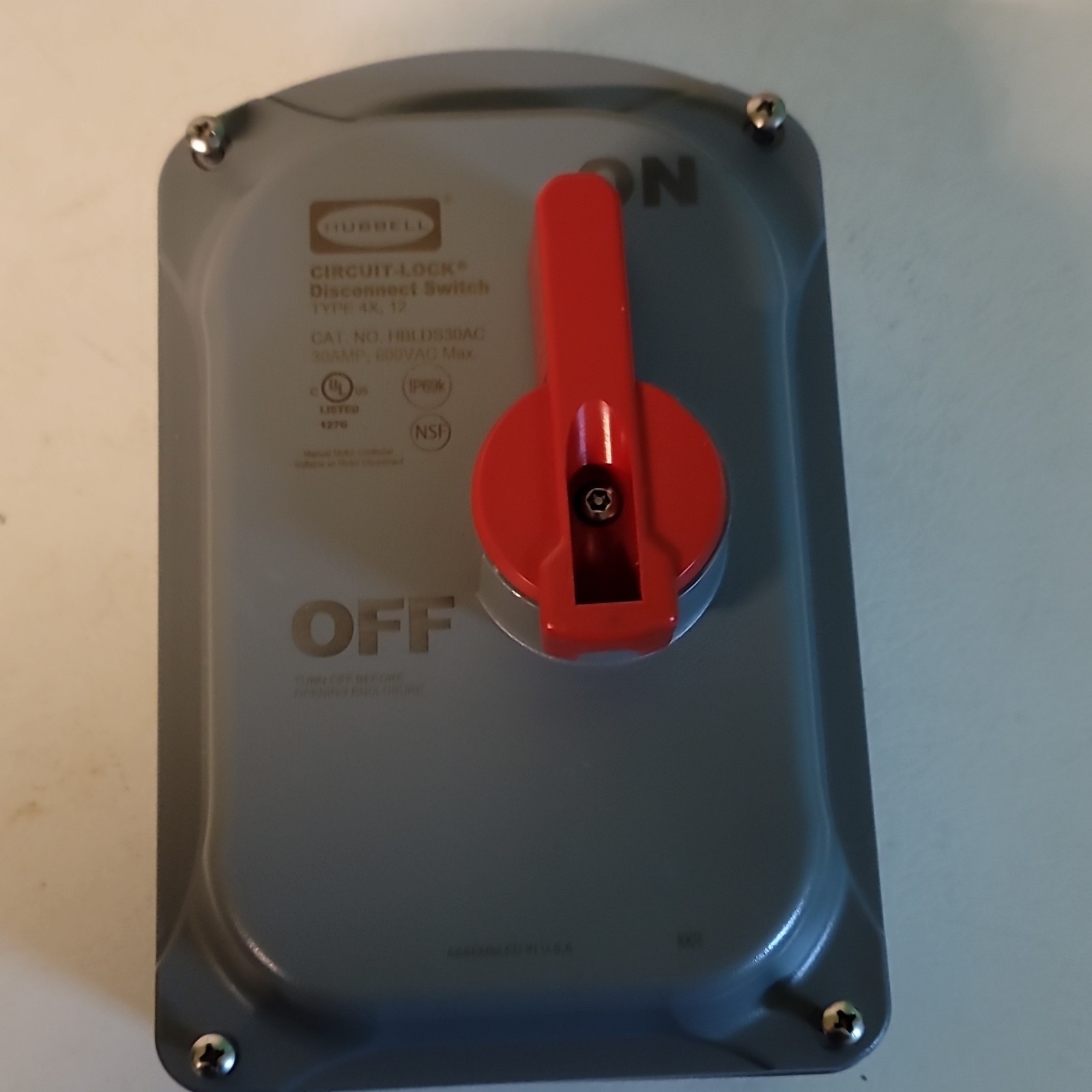 Hubbell HBLDS30AC Disconnect Switch 30A 600VAC IP69K Aux Contact