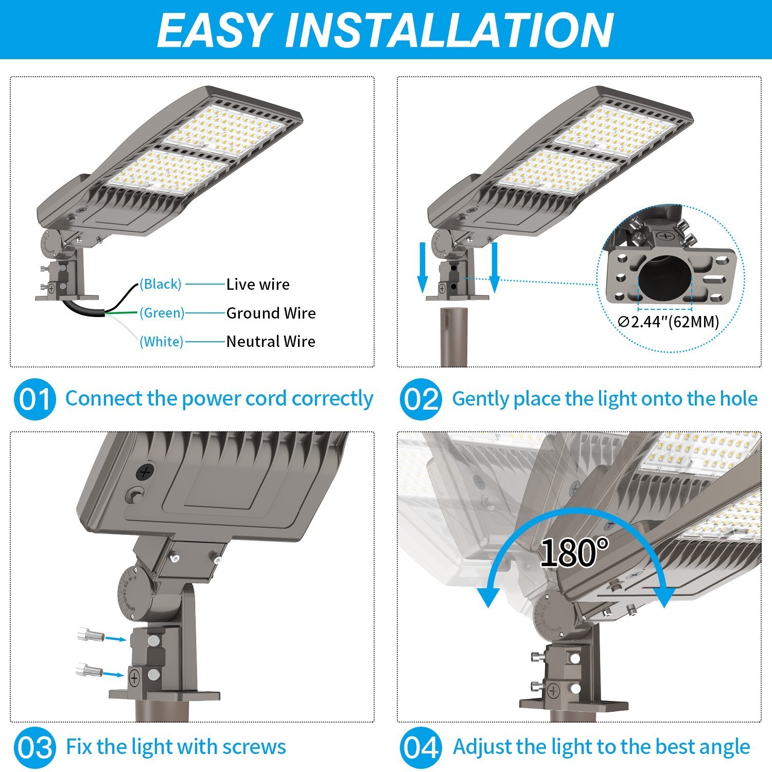 2Pack 3 IN1 320W Commercial LED Area Street Pole Lighting Outdoor Shoebox Light