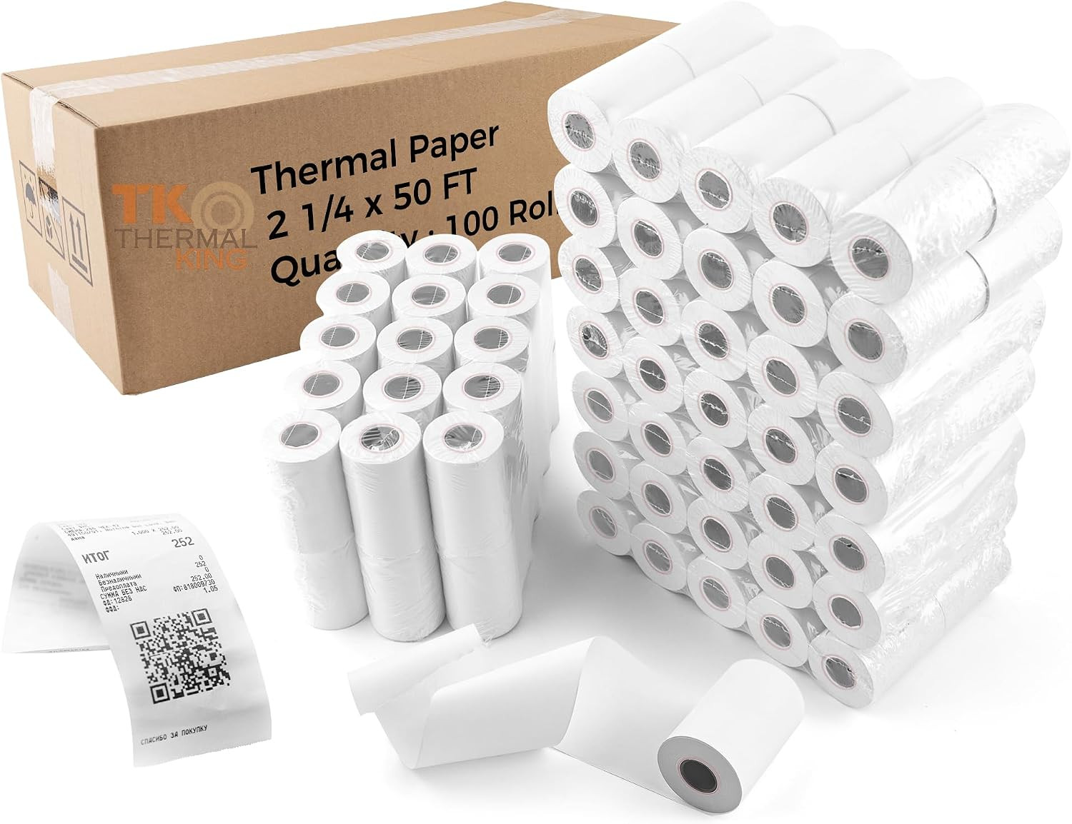 (100 Rolls) 2 1/4″ X 50′ Thermal Paper, POS Receipt Paper for Retail Business Ca