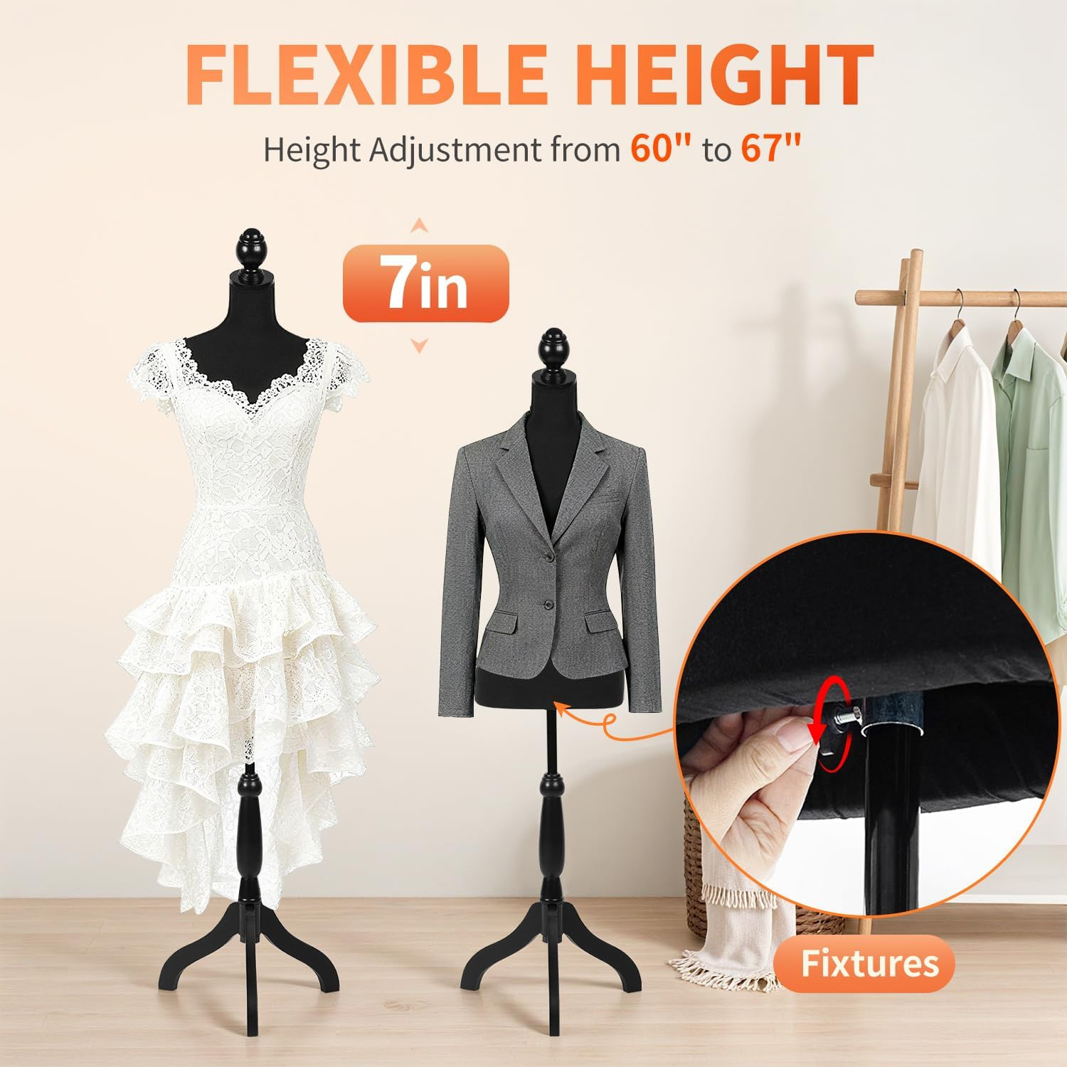 Maniqui Para Ropa Costura Mujer Ajustable De Cuerpo Completo 60-67 Pulgadas Wood