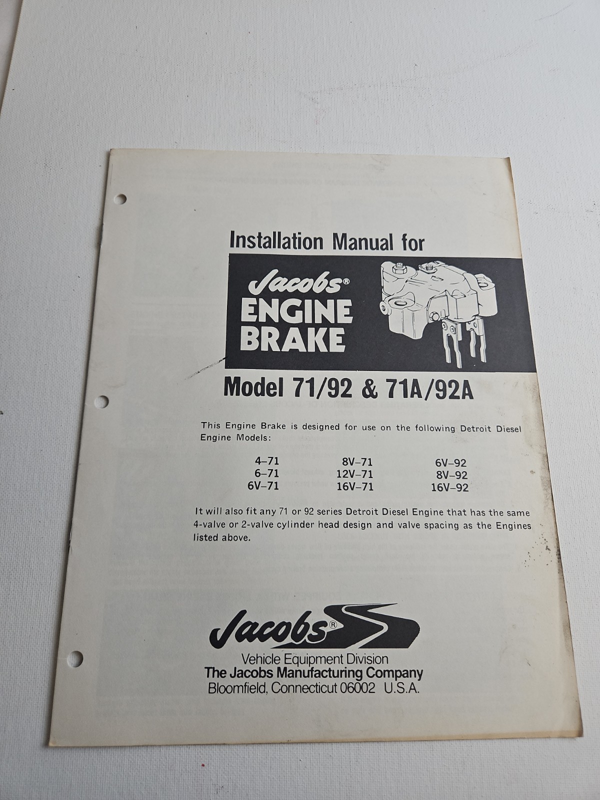 Jacobs Engine Jake Brake 71 92 71A 92A Installation Service Repair Manual #BMG
