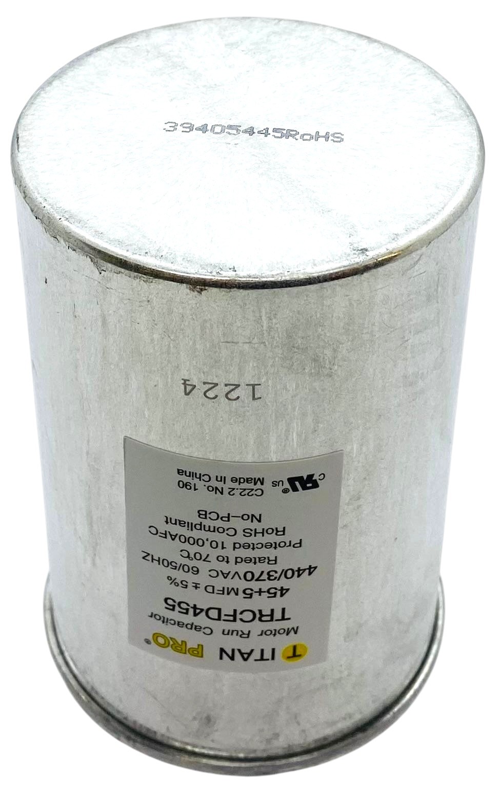 Packard Titan Pro Run Capacitor, Round, 45+5 Mfd, 440-370V, TRCFD455