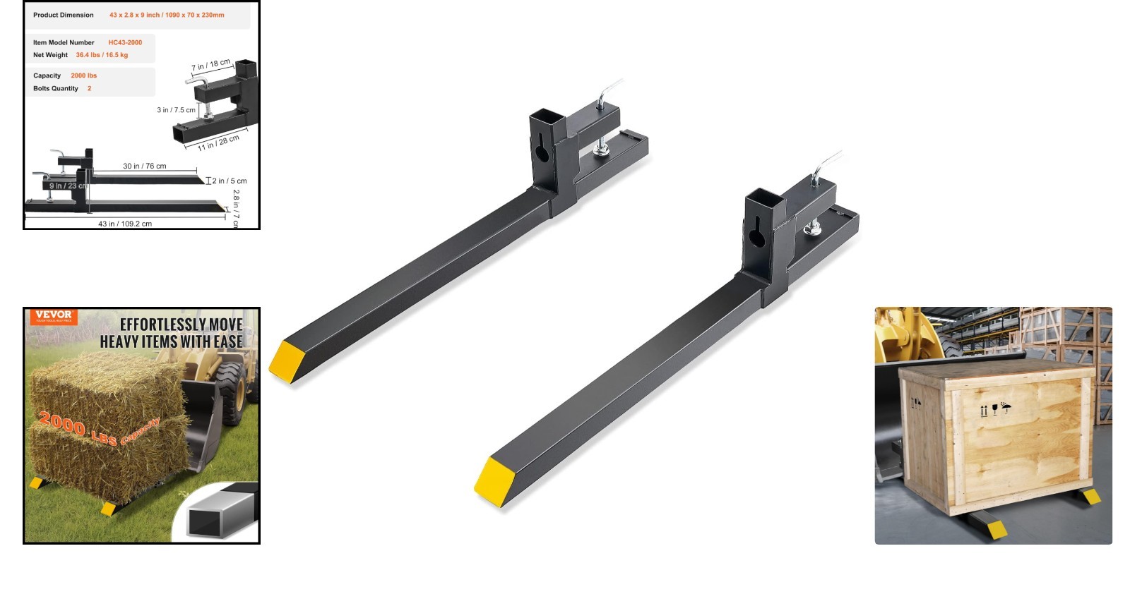 Vevor 43 Inch Clamp On Pallet Forks 2000 Lb Tractor Bucket