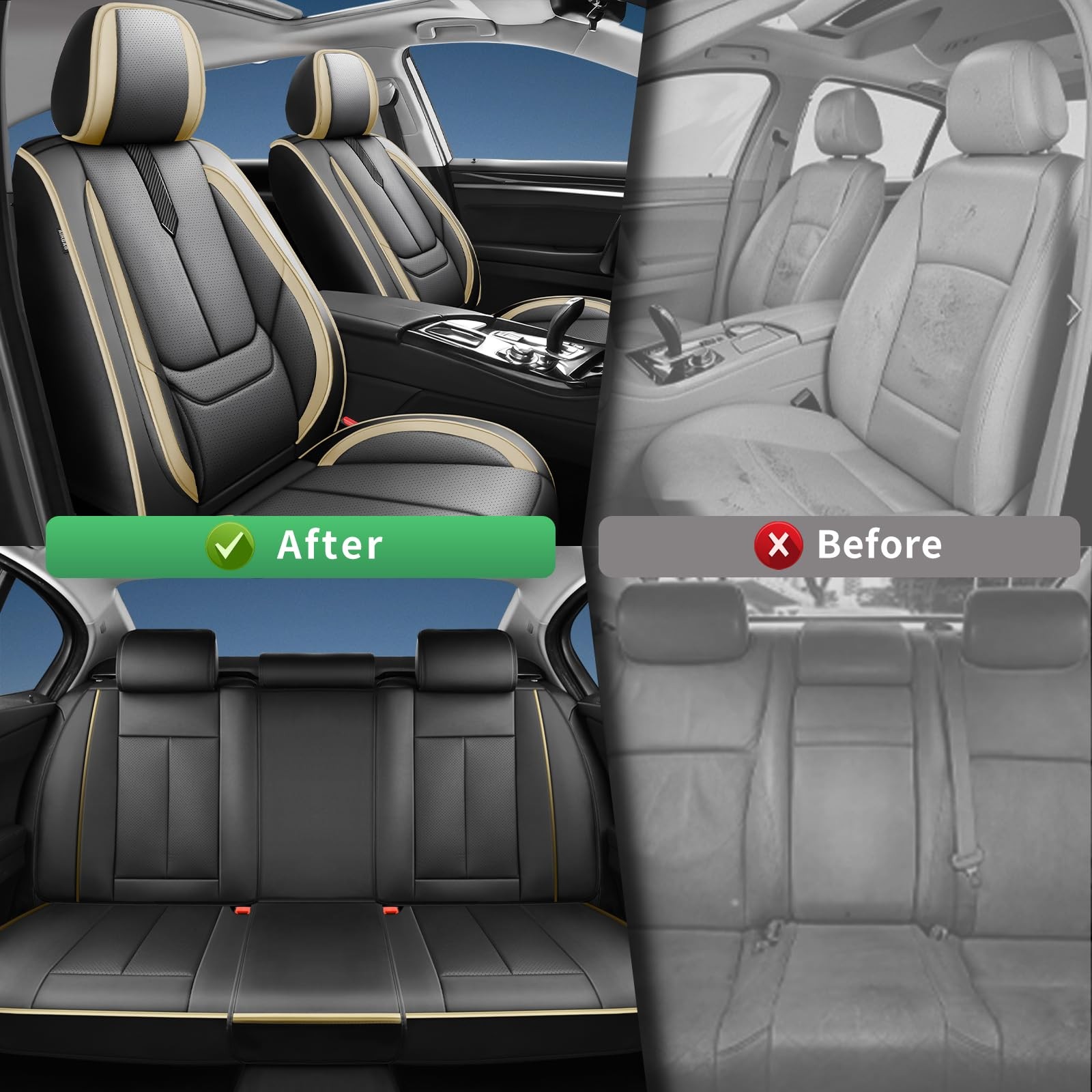 Seat Covers Chevy Trailblazer 2021-2026 Waterproof Leather Airbag Black/Beige