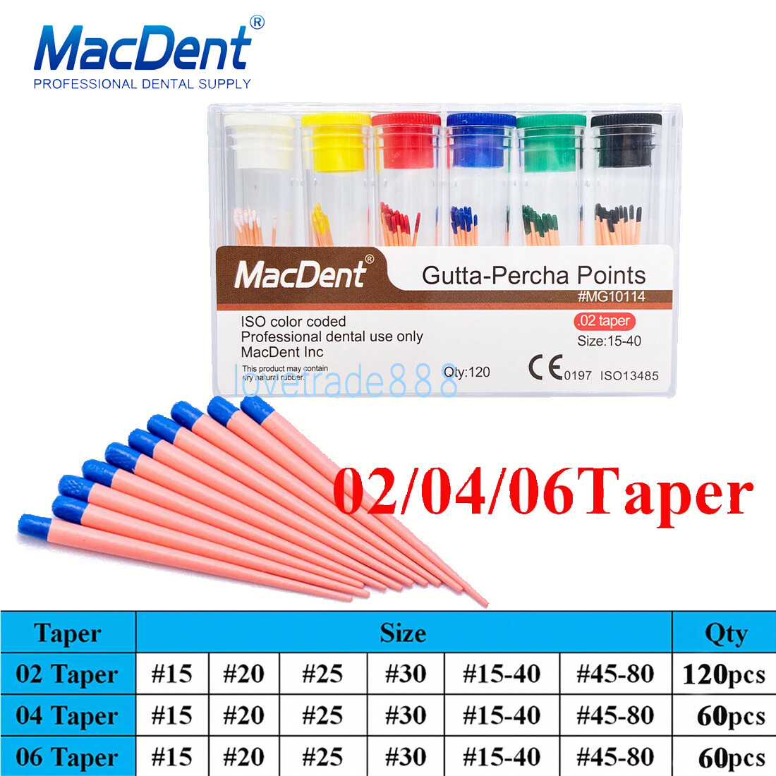 60/120pcs Dental Gutta Percha Points Full Taper 0.02/0.04/0.06 Size 15-40 45-80