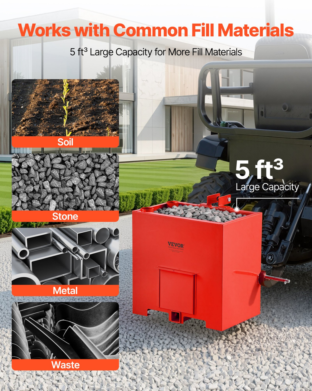 Ballast Box, 800 lbs 3 Point Category 1 Tractor Ballast Box Red
