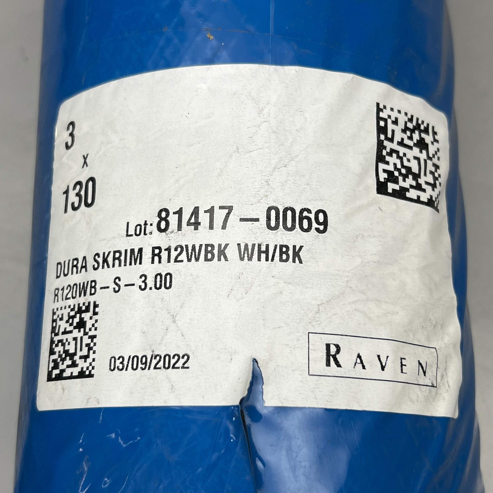 RAVEN Cover Material Dura Skrim R12WBK WH/BK 3’X130′ Black