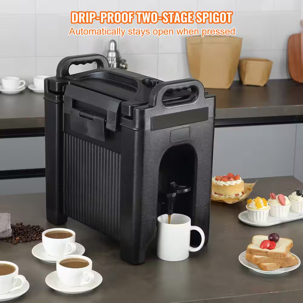2.5 Gal. Insulated Beverage Dispenser, Food-Grade LDPE Thermal Drink Server, Hot