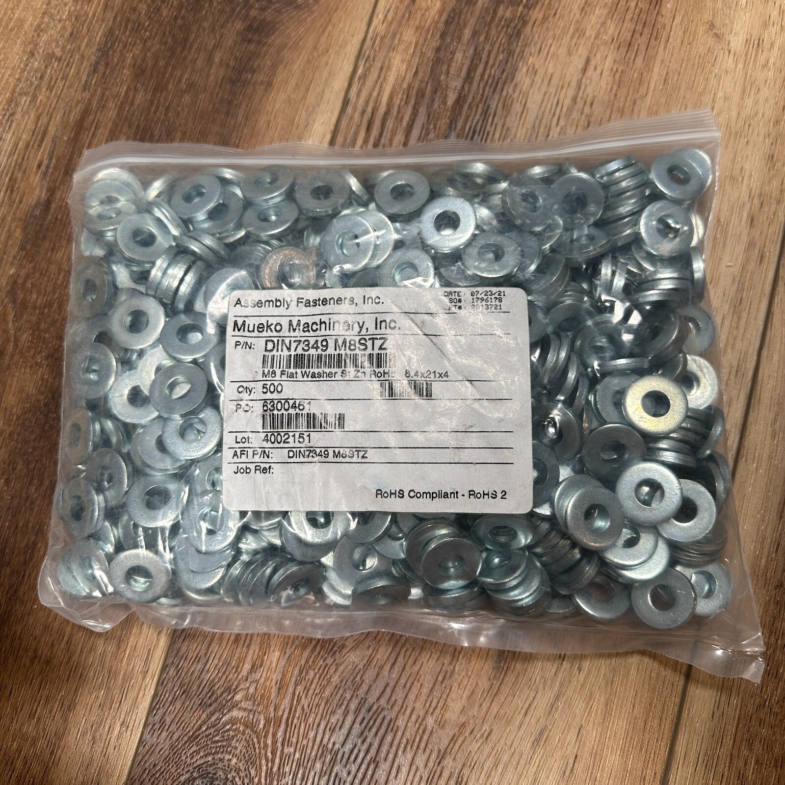 (500) 8mm Metric Zinc Steel Flat Washers USA Made M8 Flat Washer DIN7349 M8STZ