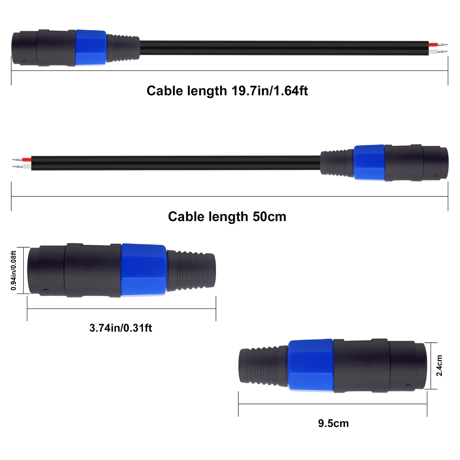 Speakon Speaker Female Bare Wire Cable Open End, Speakon Connector Adapter to