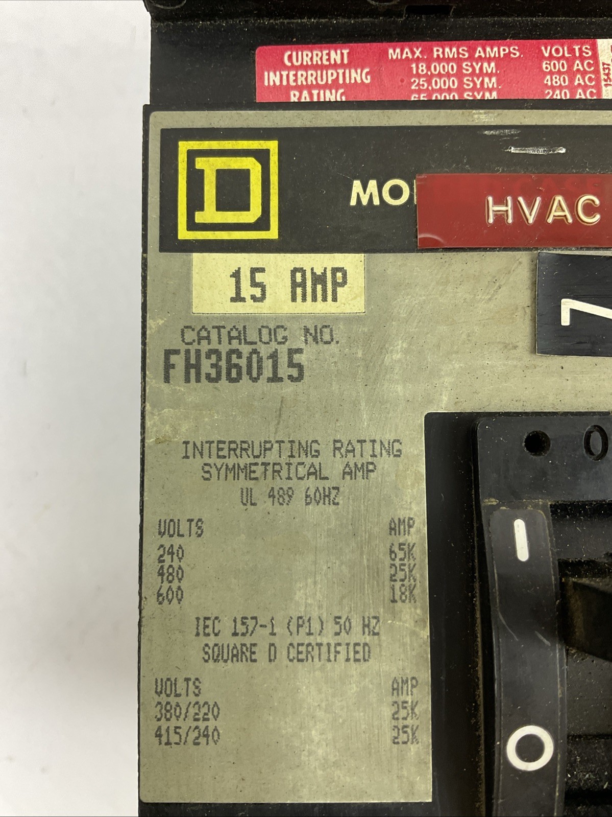 SQUARE D FH36015 CIRCUIT BREAKER 15AMP 3POLE 600VAC