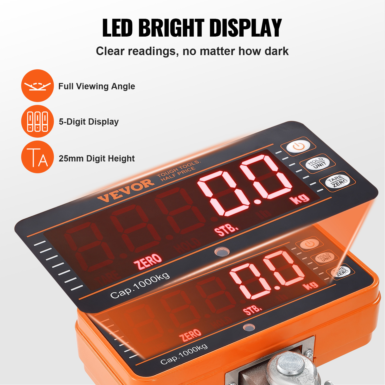VEVOR Digital Crane Scale Industrial Hanging Scale 2200 lbs/1000 kg Heavy Duty