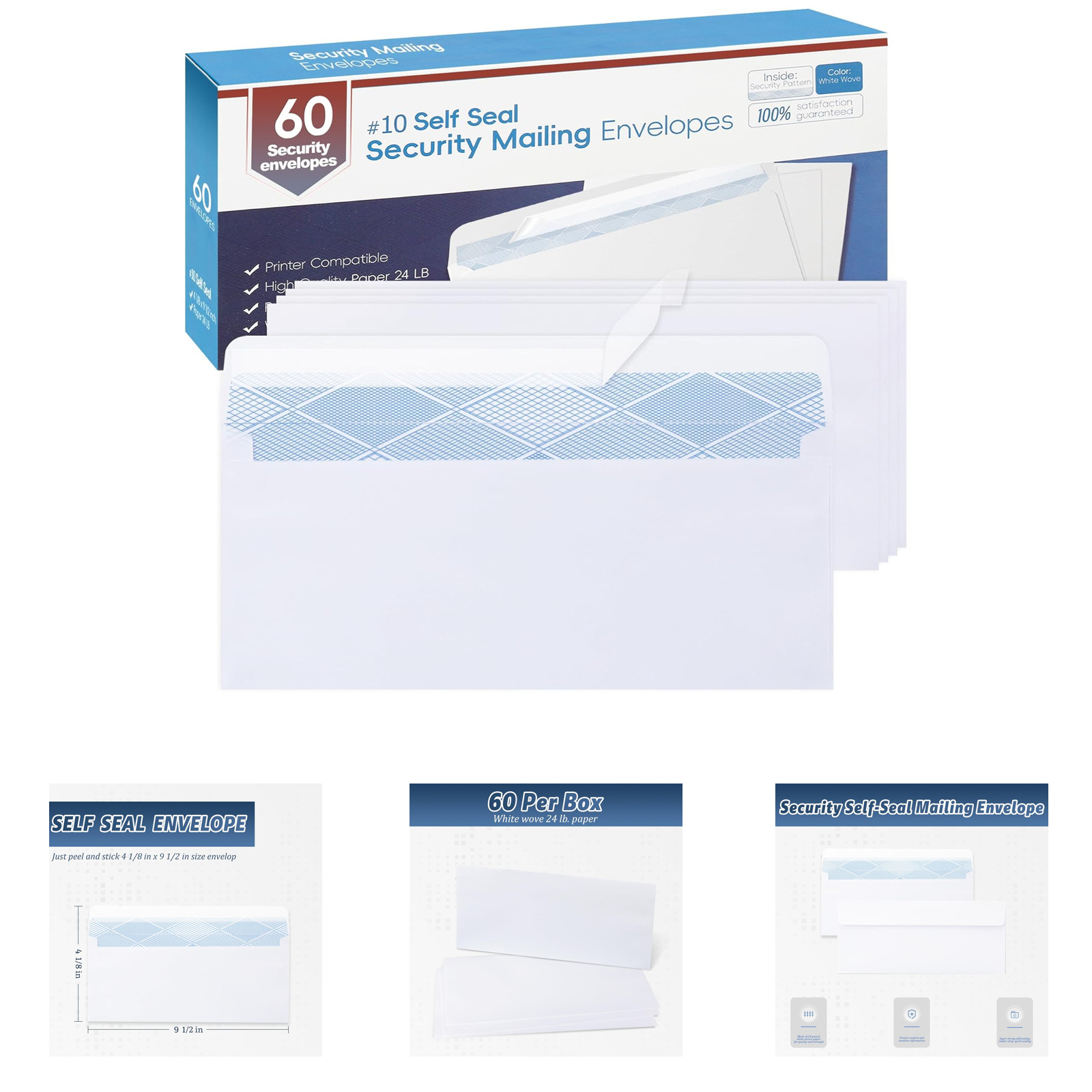 60PCS #10 Business Envelopes Self Seal White Letter Size No Window Security