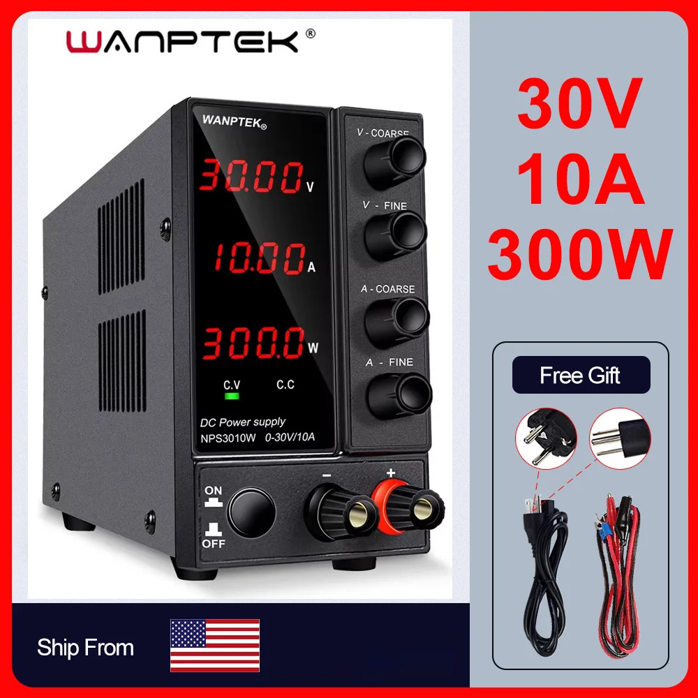 Adjustable 0-30V 10A DC Power Supply Variable Regulated Lab 4-Digits LED Display