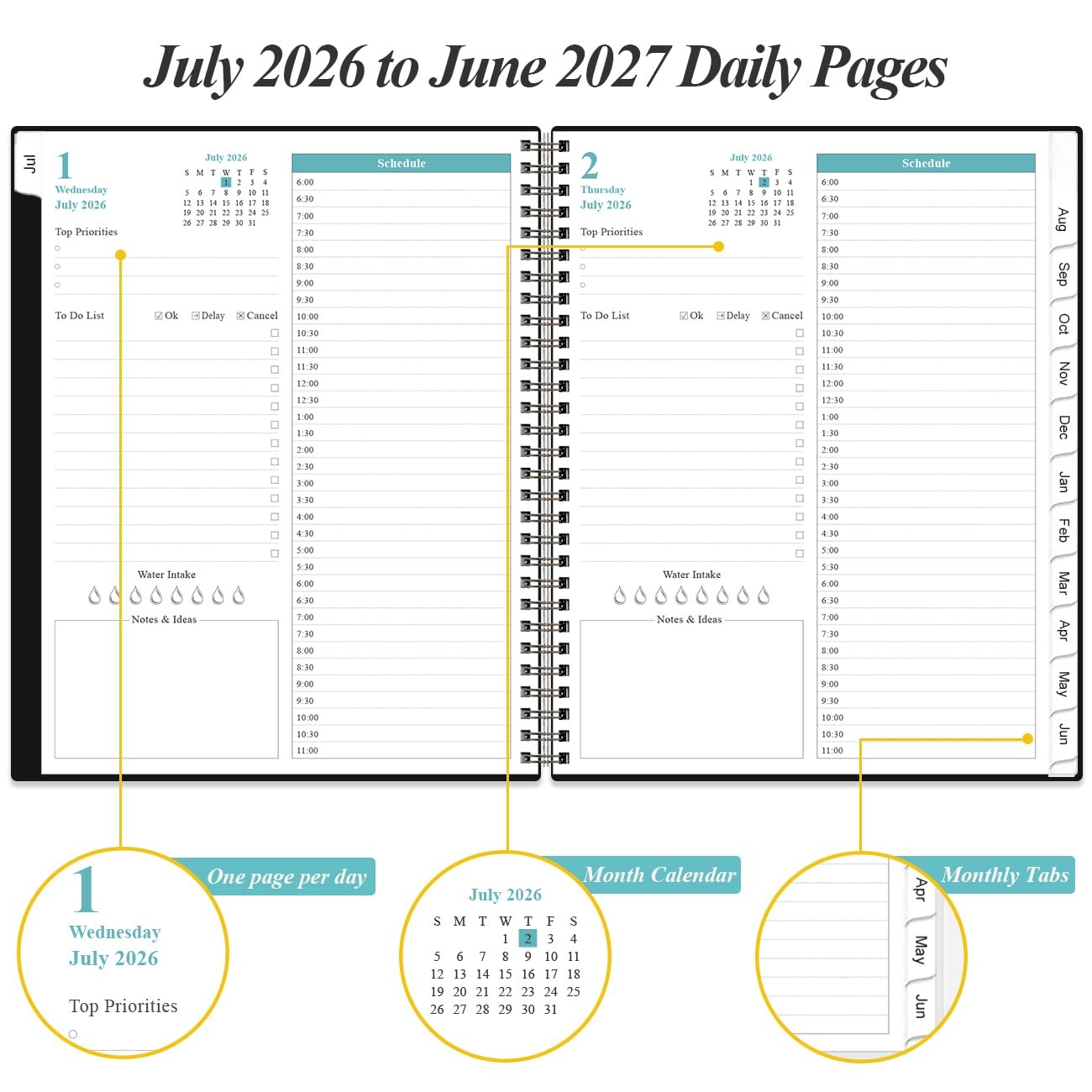 2026-2027 Daily & Monthly Planner – One Page Per Day, Daily Planner from July…