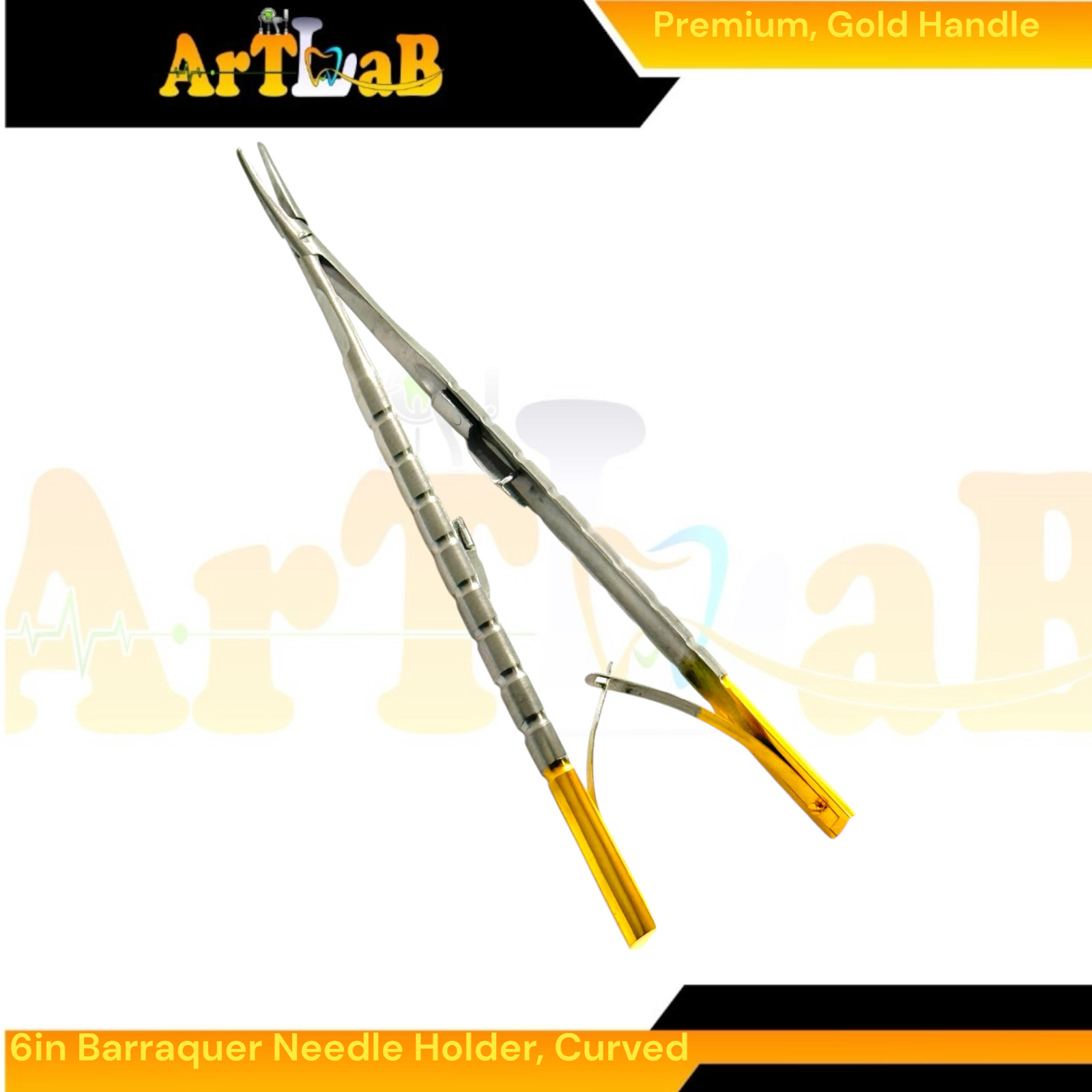 6in Castroviejo-Barraquer Micro Needle Holder, Curved Smooth Tips & Lock Handle