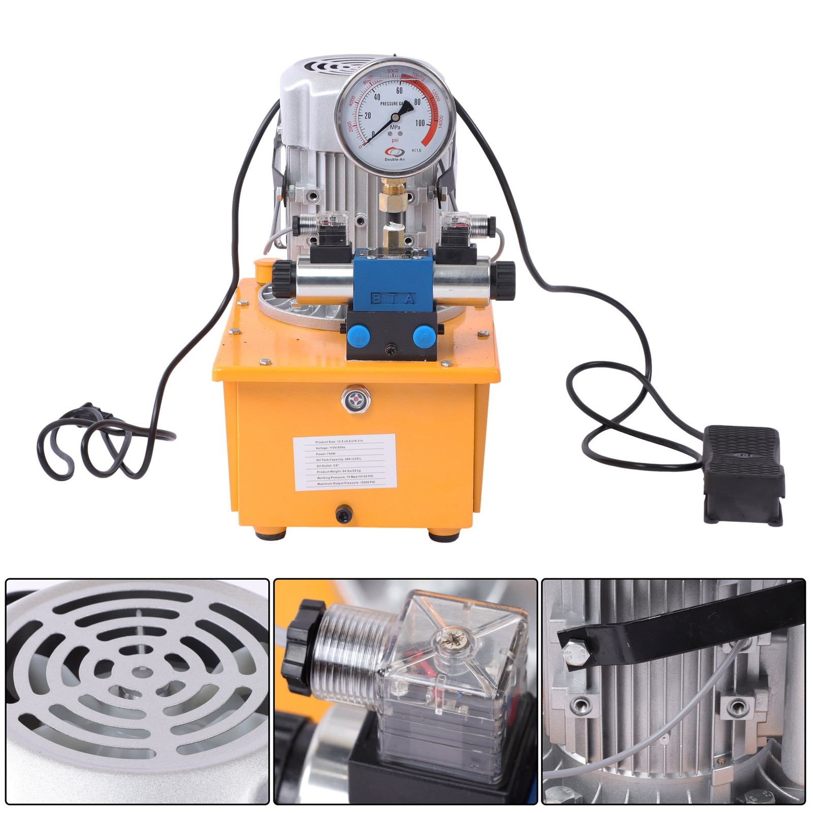 Electric Hydraulic Pump 10000 PSI Double Acting 8L Solenoid Valve 110V