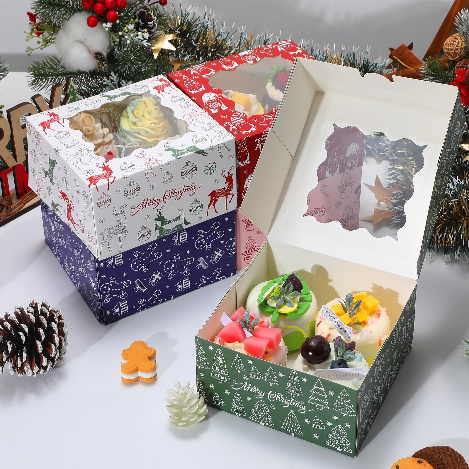 COTOPHER 30Pcs Christmas Cookie Boxes for Gift 6x6x3 inches, 6x6x3inch