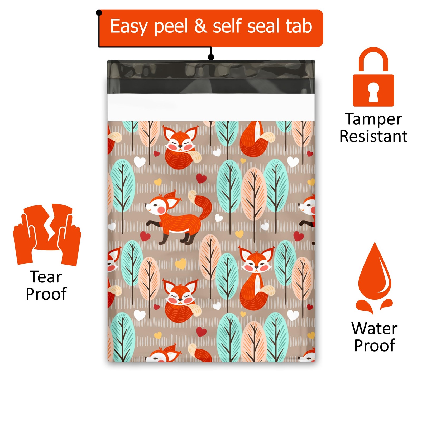 100 PCS Fox Designer Poly Mailers Shipping Envelopes Printed Bags 10×13 In