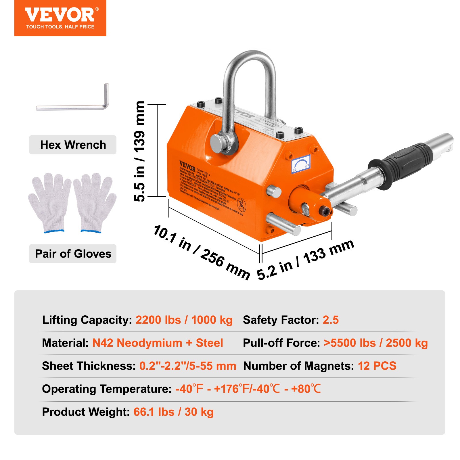 VEVOR Permanent Magnetic Lifter Lifting Magnet 2200 lbs/1000 kg Neodymium Hoist