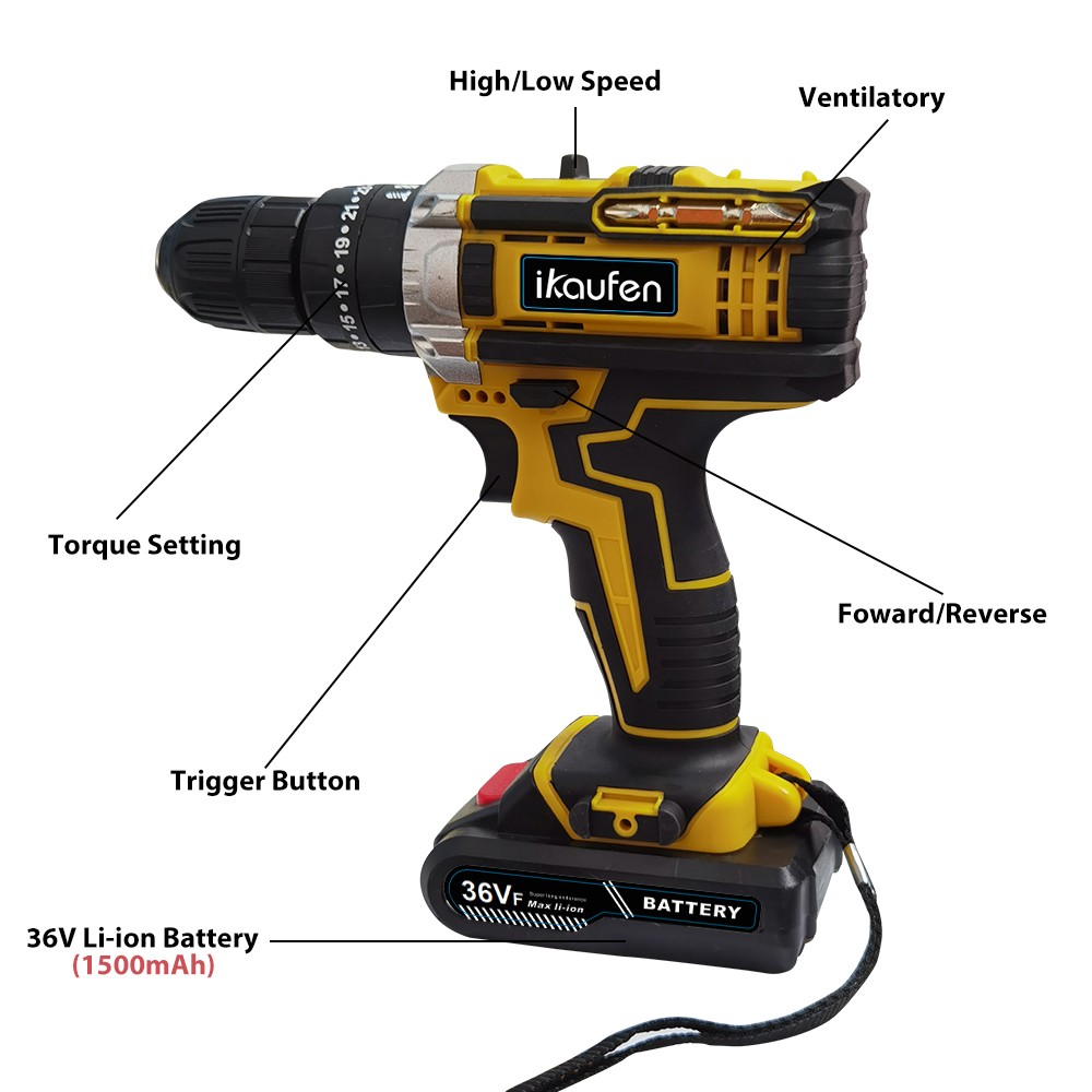 21V Cordless Impact Driver Electric Hammer Drill Combo Kit with 2 Battery B01
