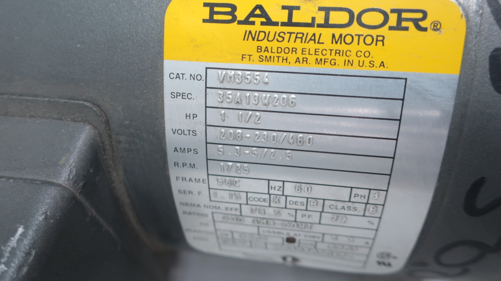 Baldor VM3554 Ac Motor 208-230v/460v-ac 1725rpm 1-1/2hp 3ph 56c