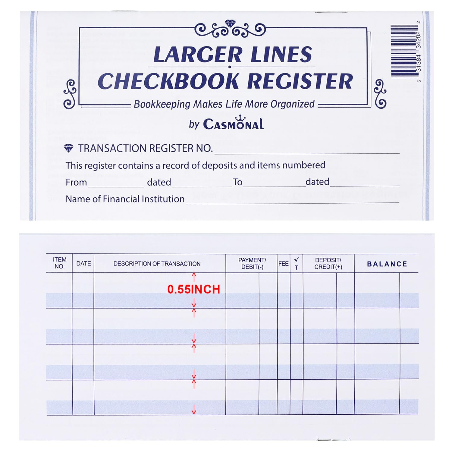 Larger Lines 20 Pack Checkbook Register, Check Registers for Personal Use, Blank