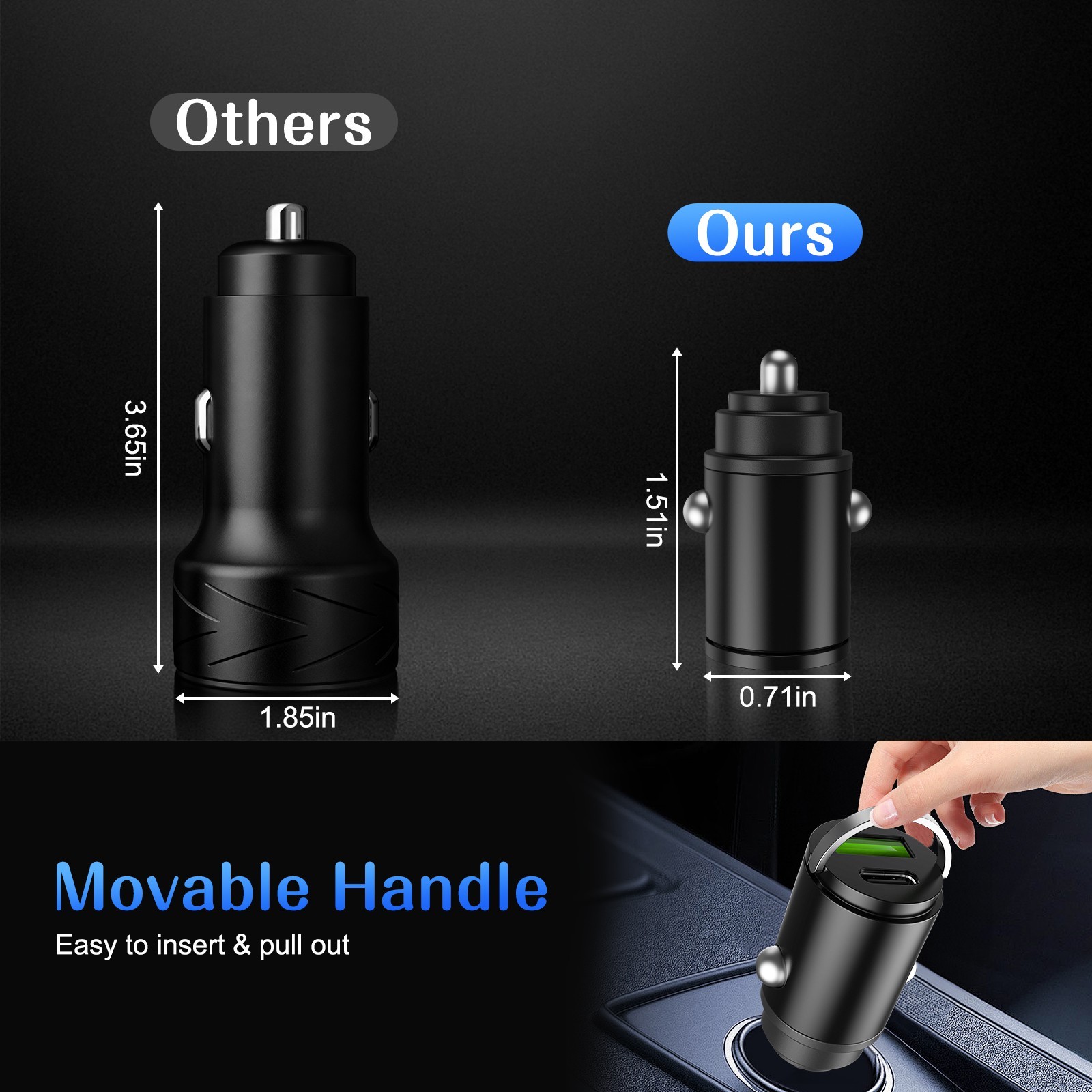 100W Fast Car Charger USB C Mini Adapter Cable Compact Overheat Protection