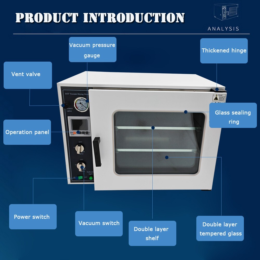 1.9Cu ft Laboratory Digital Vacuum Drying Oven with Nitrogen Inlet 2-Layers 110V