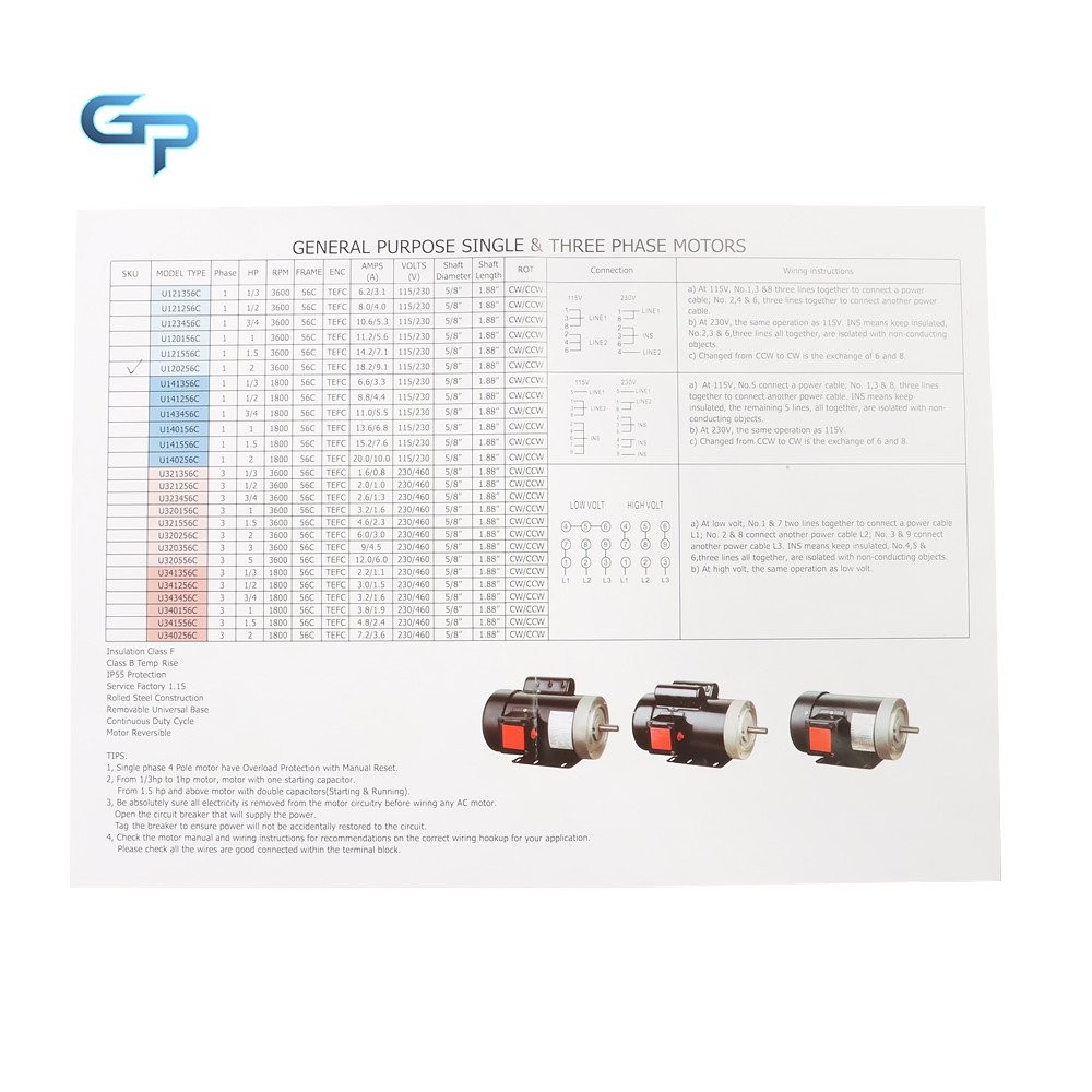 Purpose Single Phase Motor 56C Frame 115V/230V 2 HP Electric Motor 3450 RPM 60HZ
