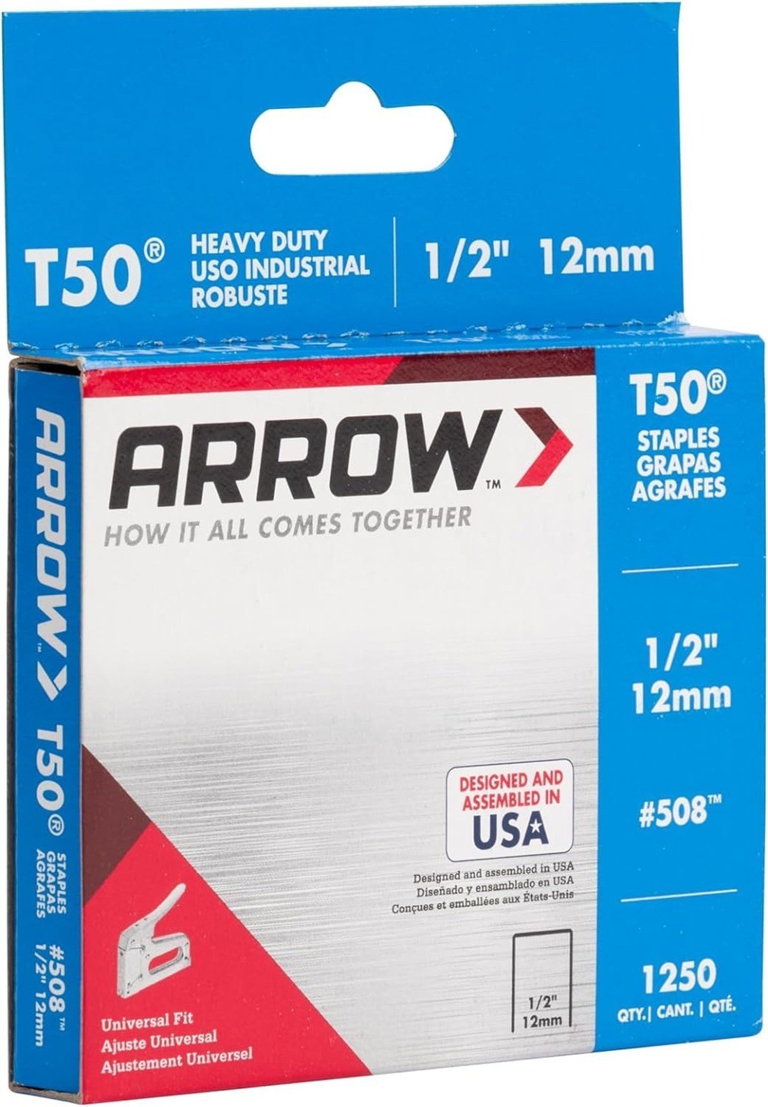 Arrow 508 Heavy Duty T50 1/2-Inch Leg Length 3/8-Inch Crown Staples 1250 Count