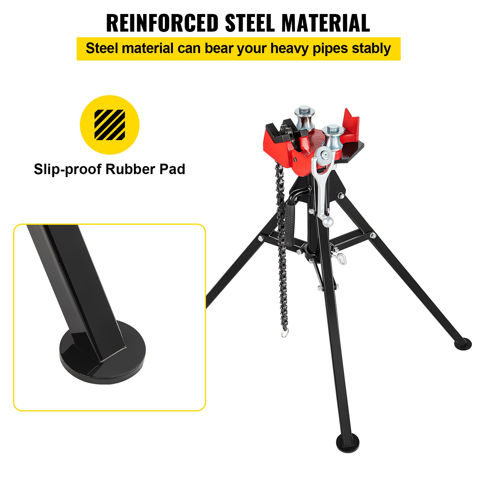 VEVOR Tripod Pipe Chain Vise 1/8″-5″ Capacity Folding Legs W/ Harden Teeth&Chain
