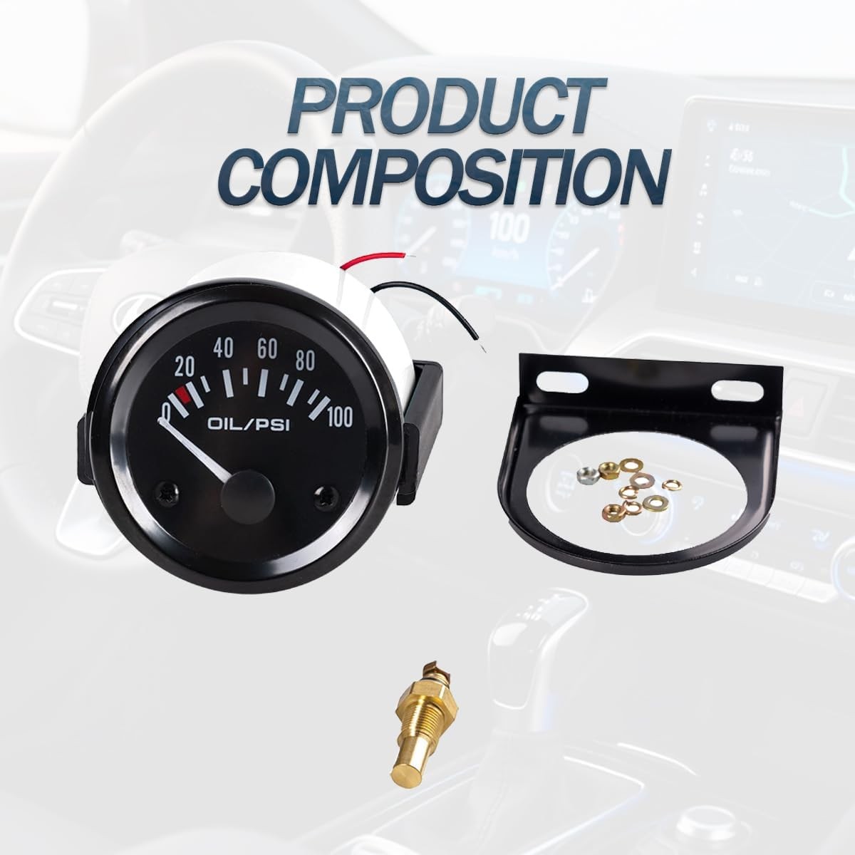 BESULEN Car 2″ 52mm Oil Pressure Gauge, 12V 0-100PSI Pointer Digital Oil Press P