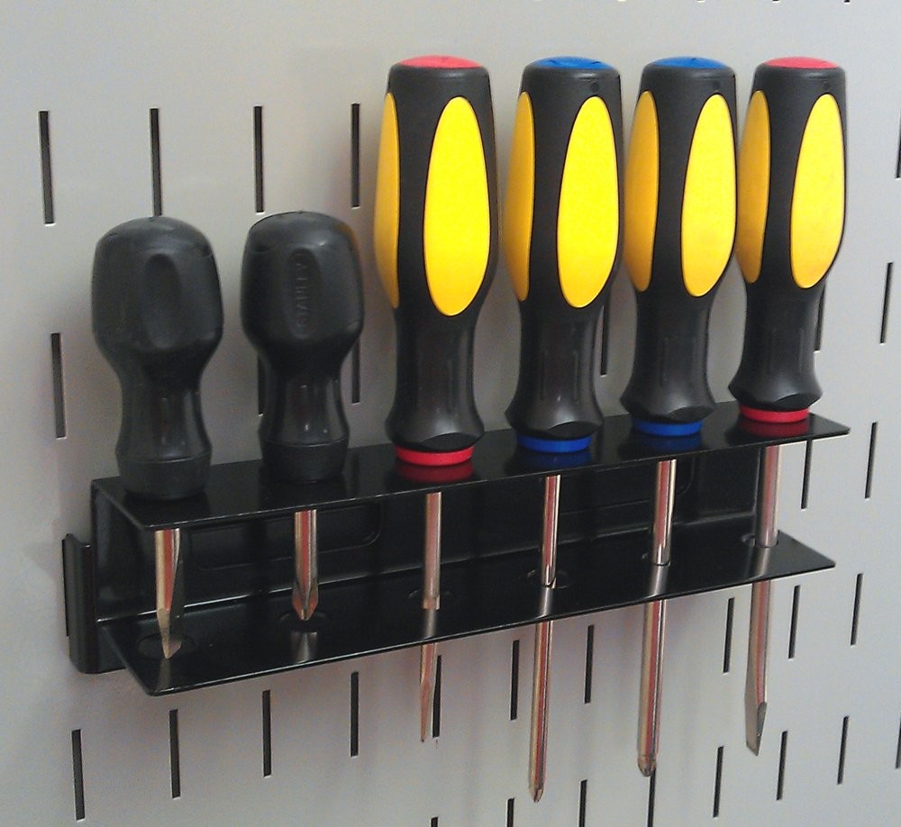 Wall Control Screwdriver Holder Bracket Slotted Metal 8in x 2in x 2in, Black