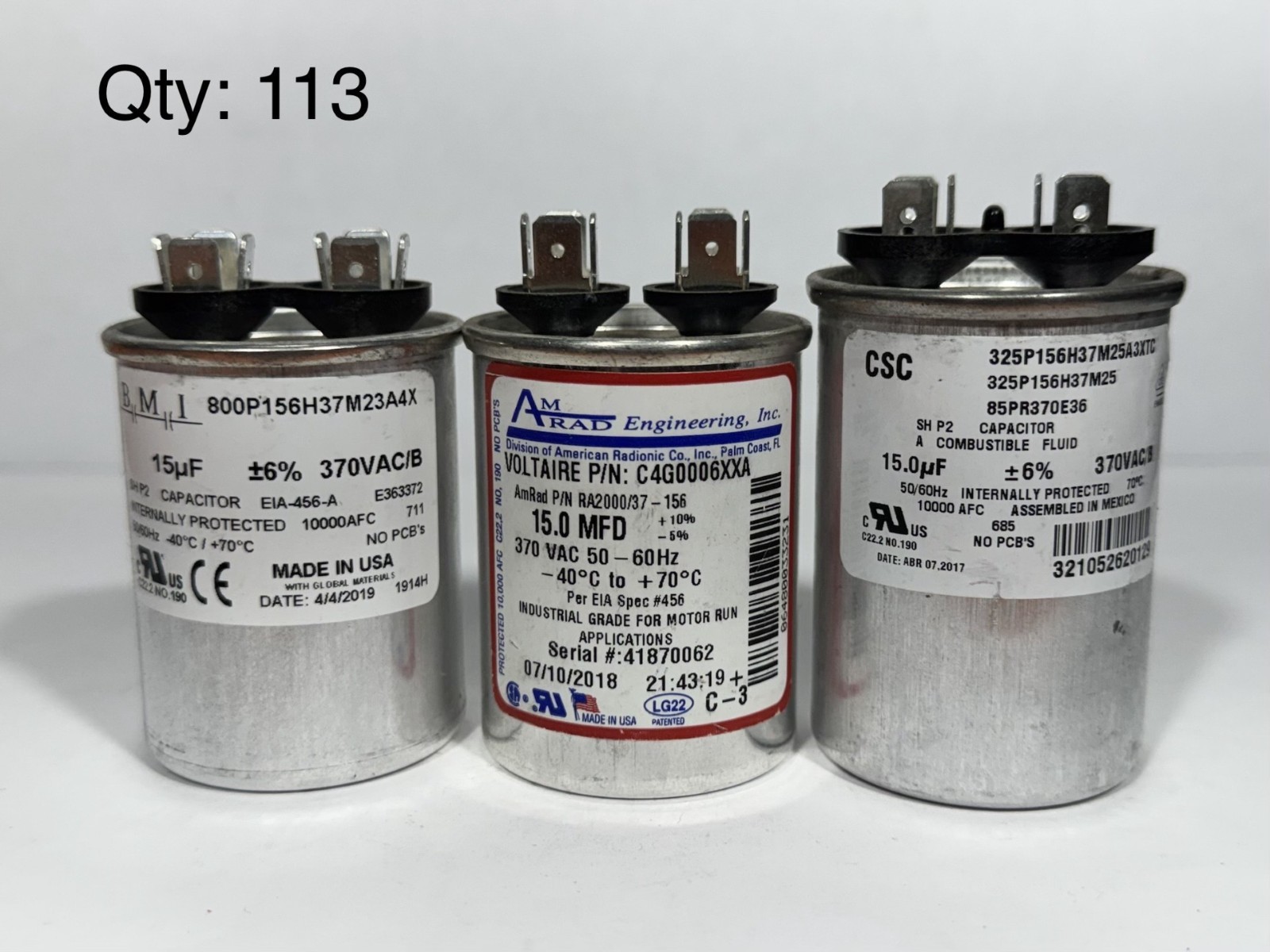 Motor run capacitors 15.0MFD 370VAC 50/60Hz