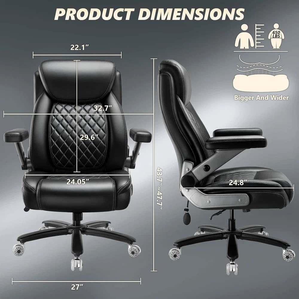 650lbs Big and Tall Office Chair Wide Heavy Duty Executive Chair w/ 5D Flip Arms
