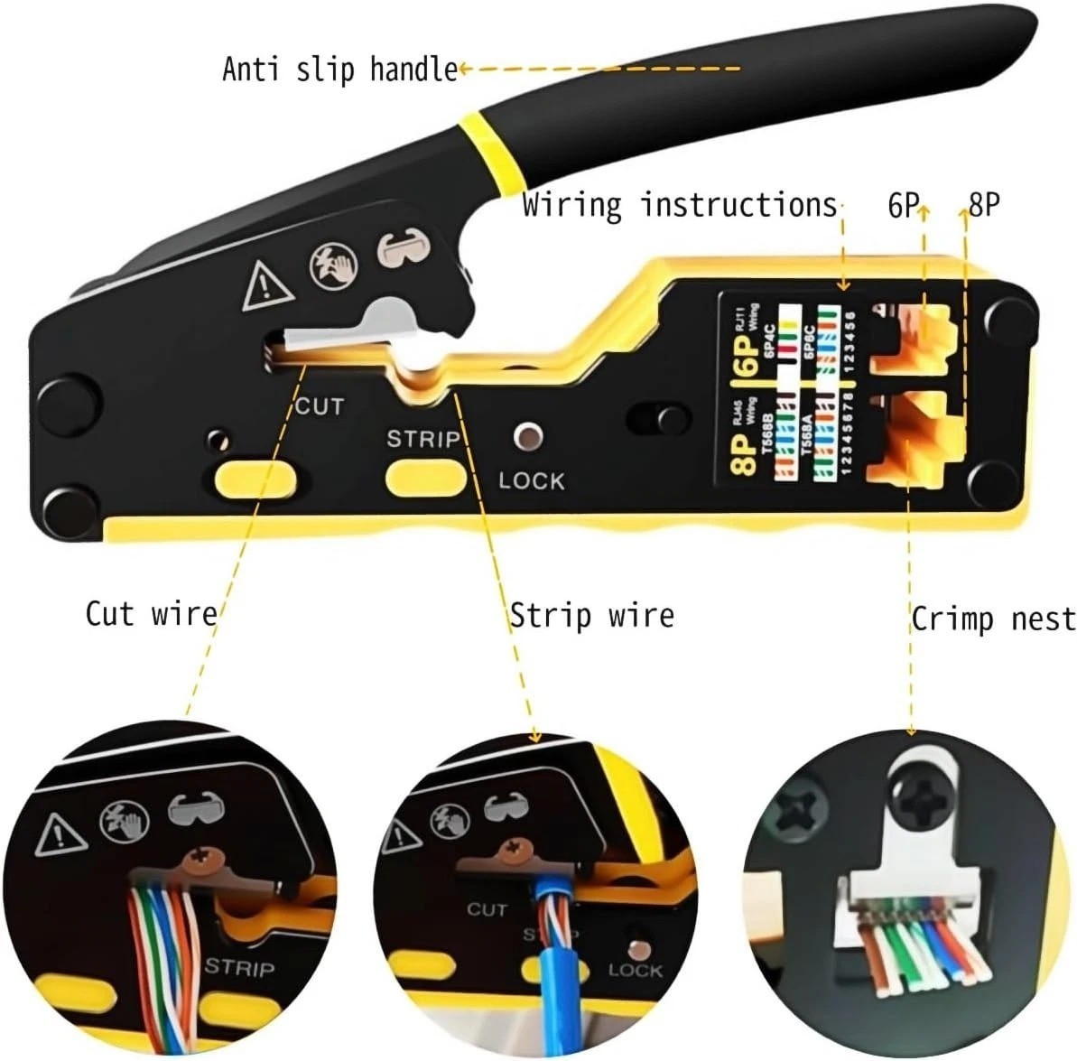 RJ45 Crimp Tool Passthrough 8P 6P RJ45 Crimper/Wire Cutter/Wire Stripper