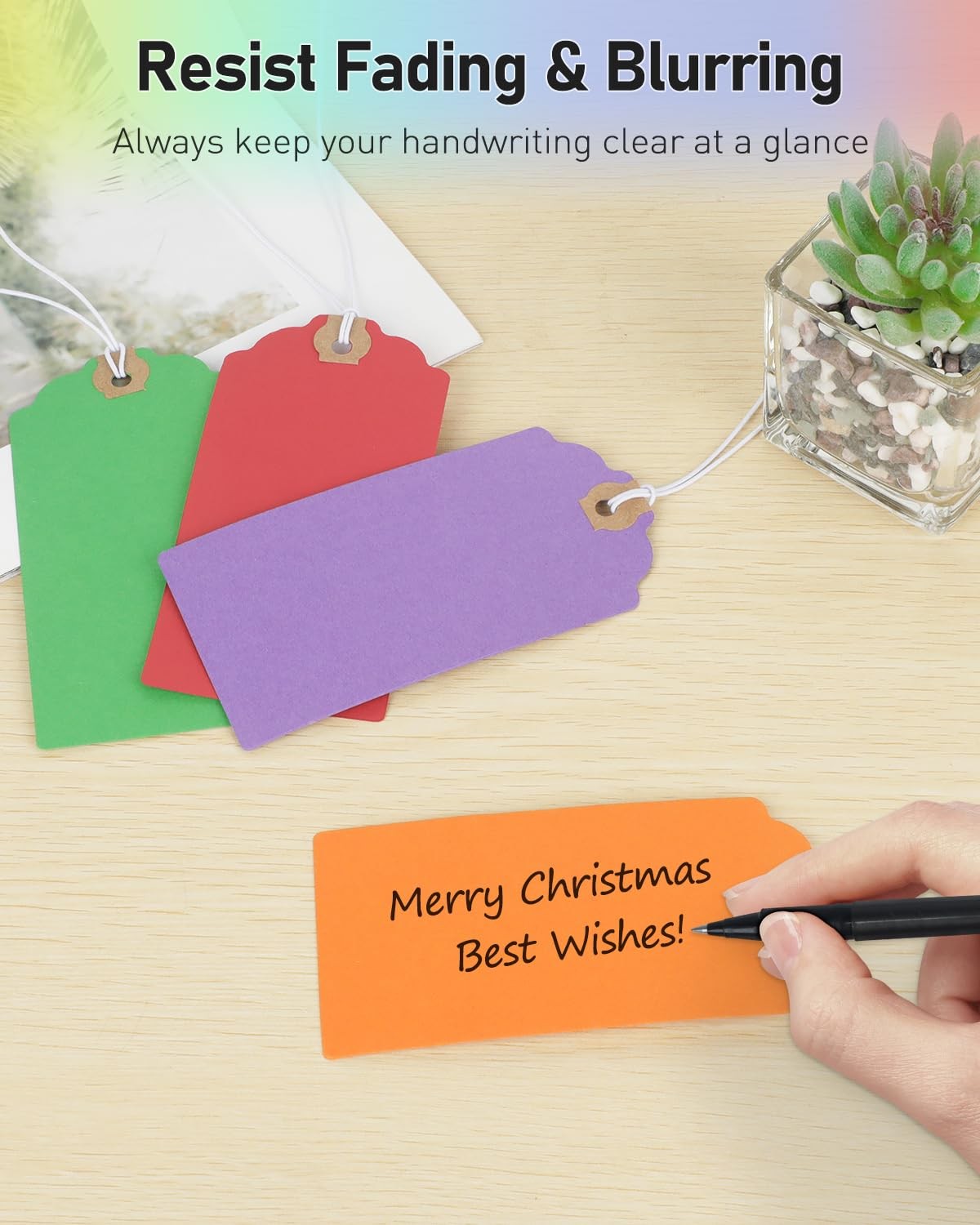 Uniclife 72 Pcs Blank Shipping Tags with Elastic 4.7″ x 2.36″, Rainbow Colors
