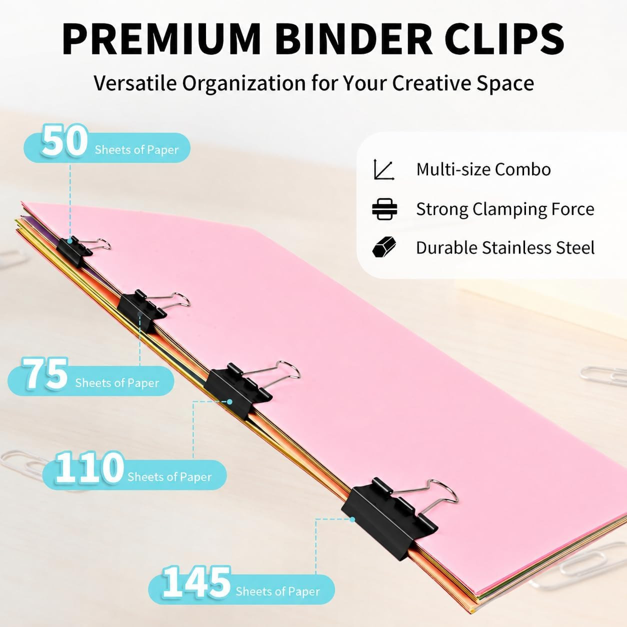 180Pcs Colorful Binder Clips Assorted Size, Metal Paper Clips for Daily Use | Cl