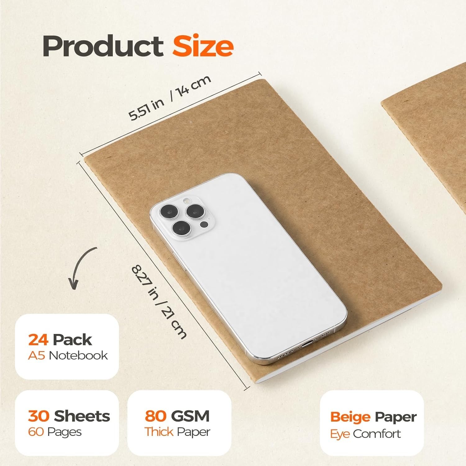 24 Pack Blank Kraft Notebooks A5, Bulk Unlined Composition Journals, 80gsm FS…
