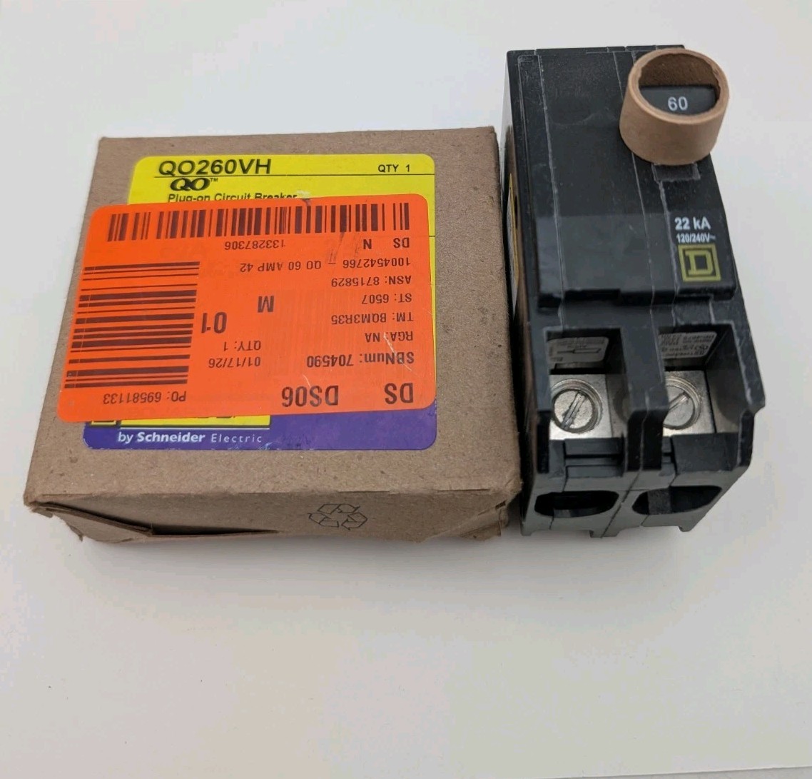 Square D QO260VH Miniature Circuit Breaker 60 A, 2 Pole, 120/240V (Storage Wear)
