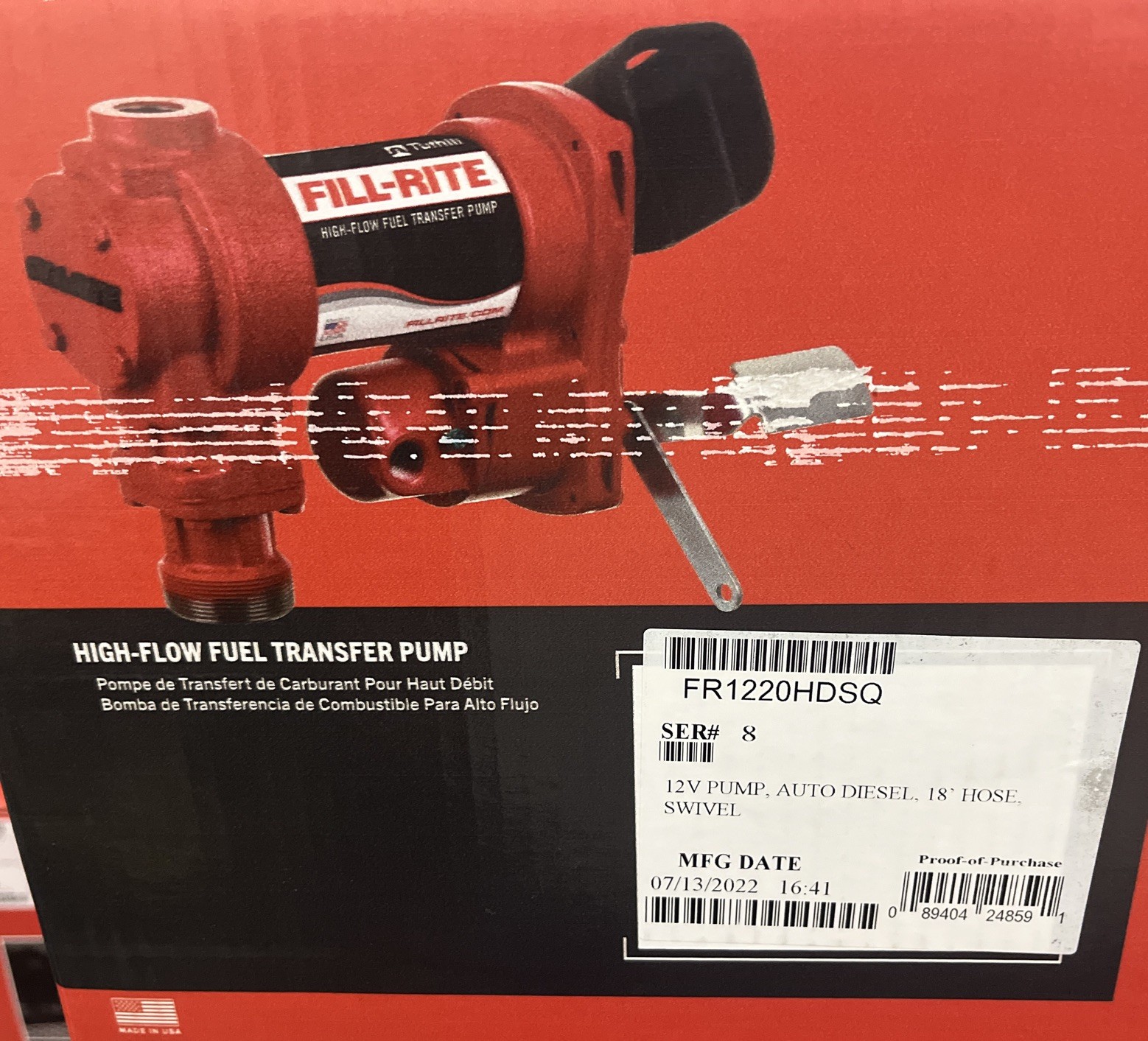 Fill-Rite FR1220HDSQ 12V 15 GPM Pump 1” Inlet 3/4” Outlet + Hose + Nozzle NEW