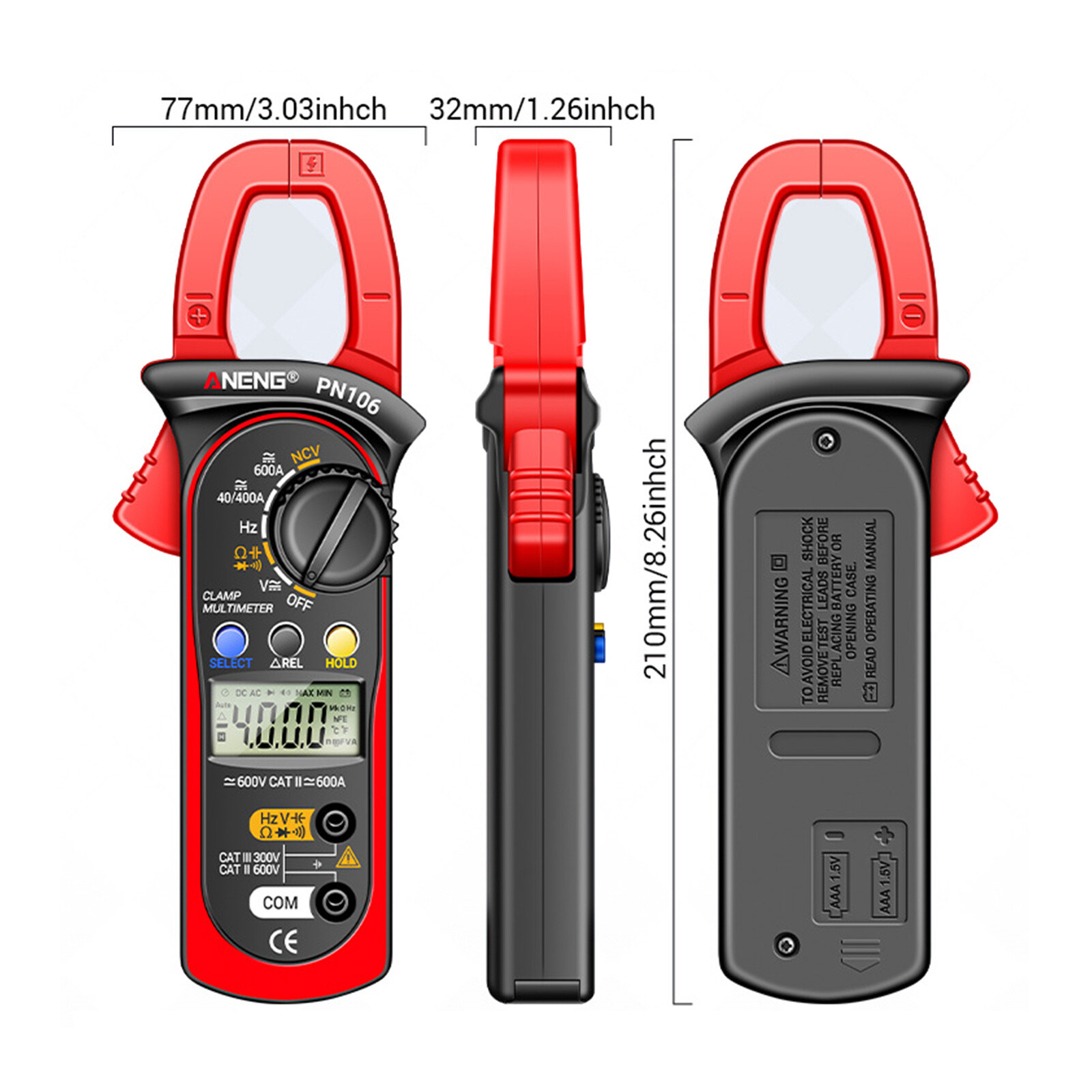 AC/DC Current Digital Clamp Meter Amp Multimeter Handheld Tester 4000 Counts
