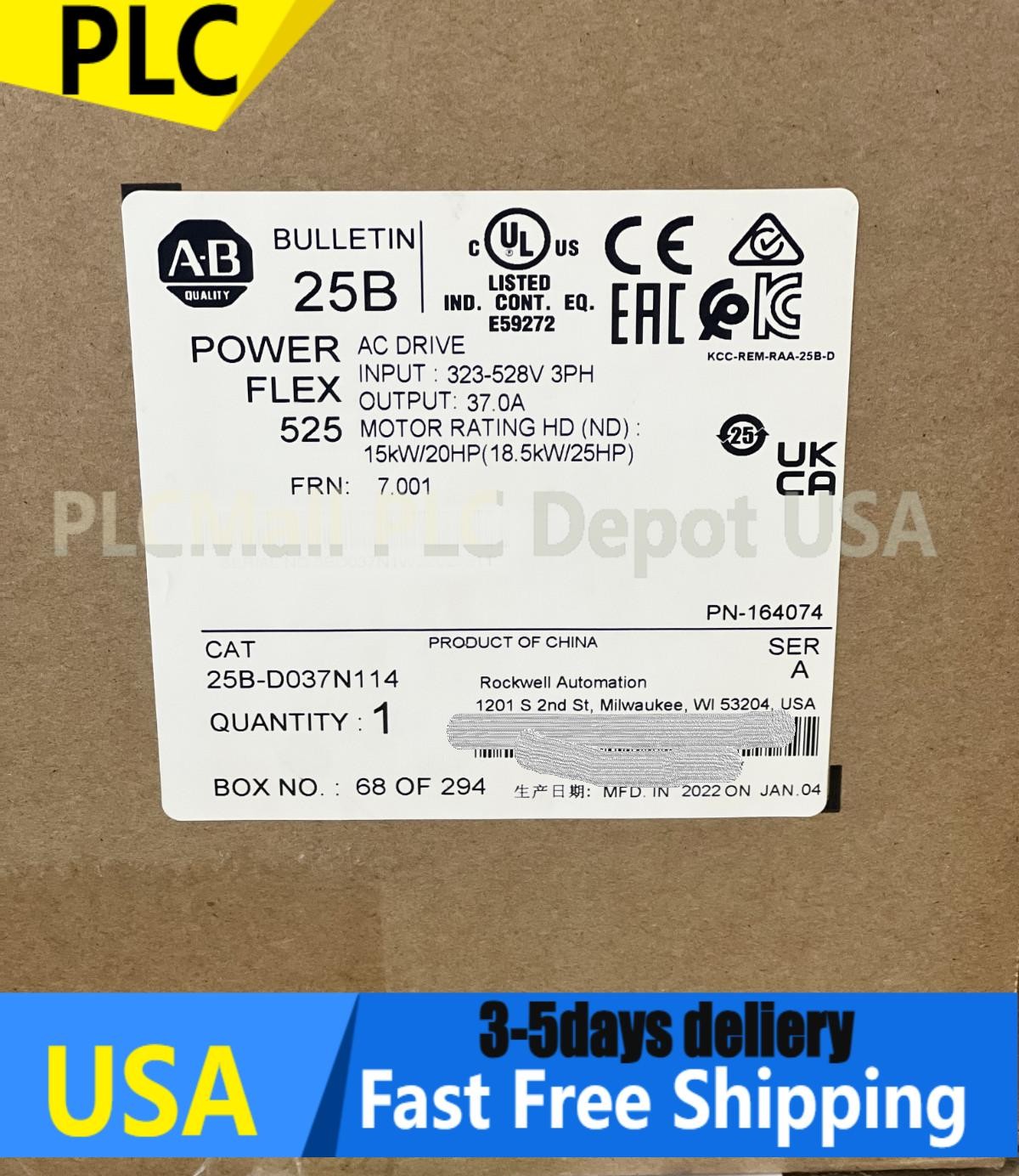 25B-D037N114 Allen Bradley “Factory Sealed-2022” Catalog 25B-D037N114 Ser A