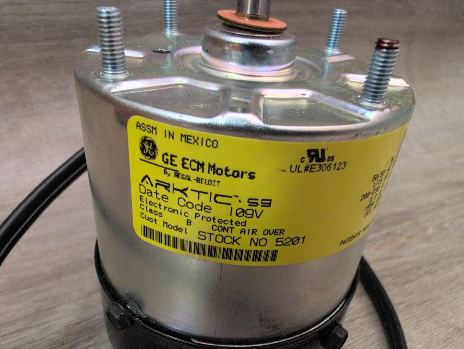 GE 5201 ARKTIC 59 ECM REFRIGERATION MOTOR, 208-230V, 1/15HP, 1550RPM