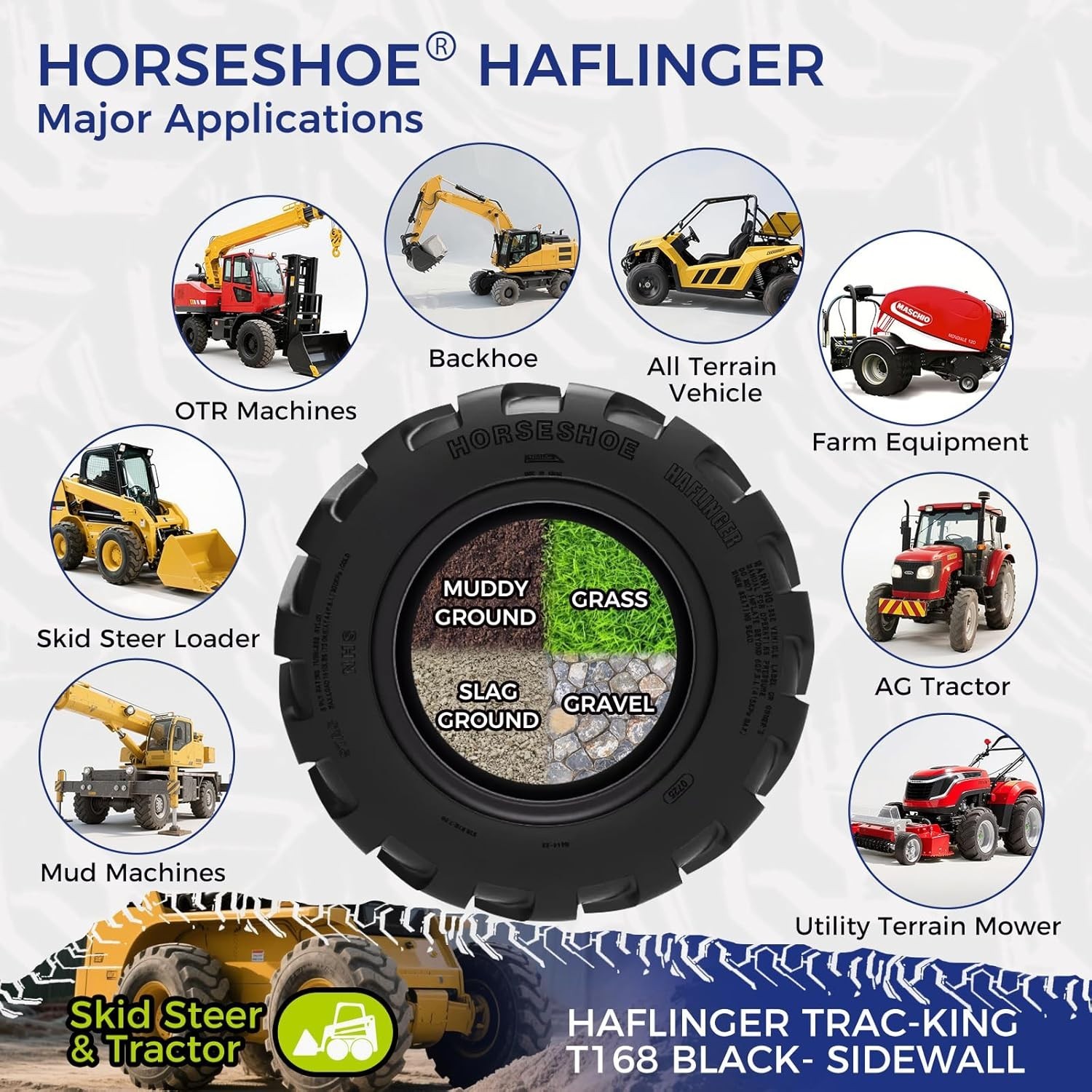 4 12×16.5/12-16.5 14PR Skid Steer Tire HAFLINGER TRAC-KING Heavy Duty TL 12165