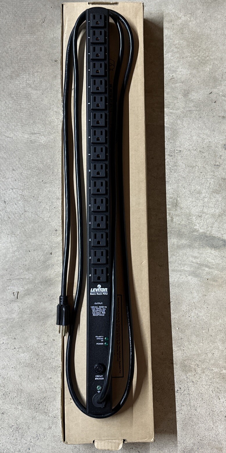 NEW Leviton 000-P1040-10S PDU Vertical Power Distribution Unit 120V 12A, 16 port