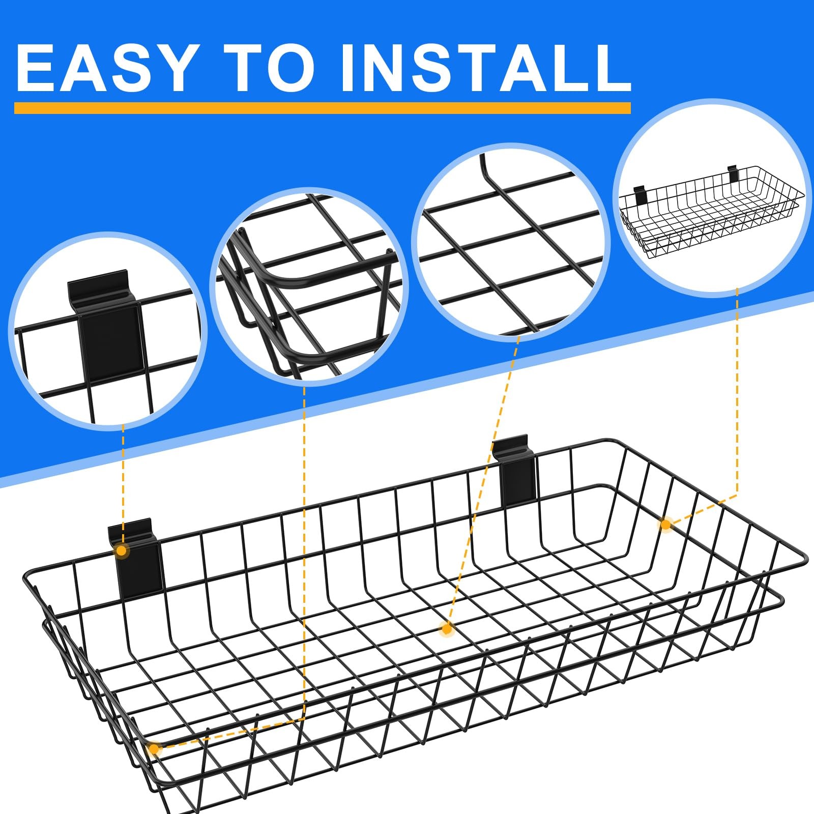 4 Pack Extra Large Slatwall Baskets, 24″ x 12″ x 4″ x x 4″, Black