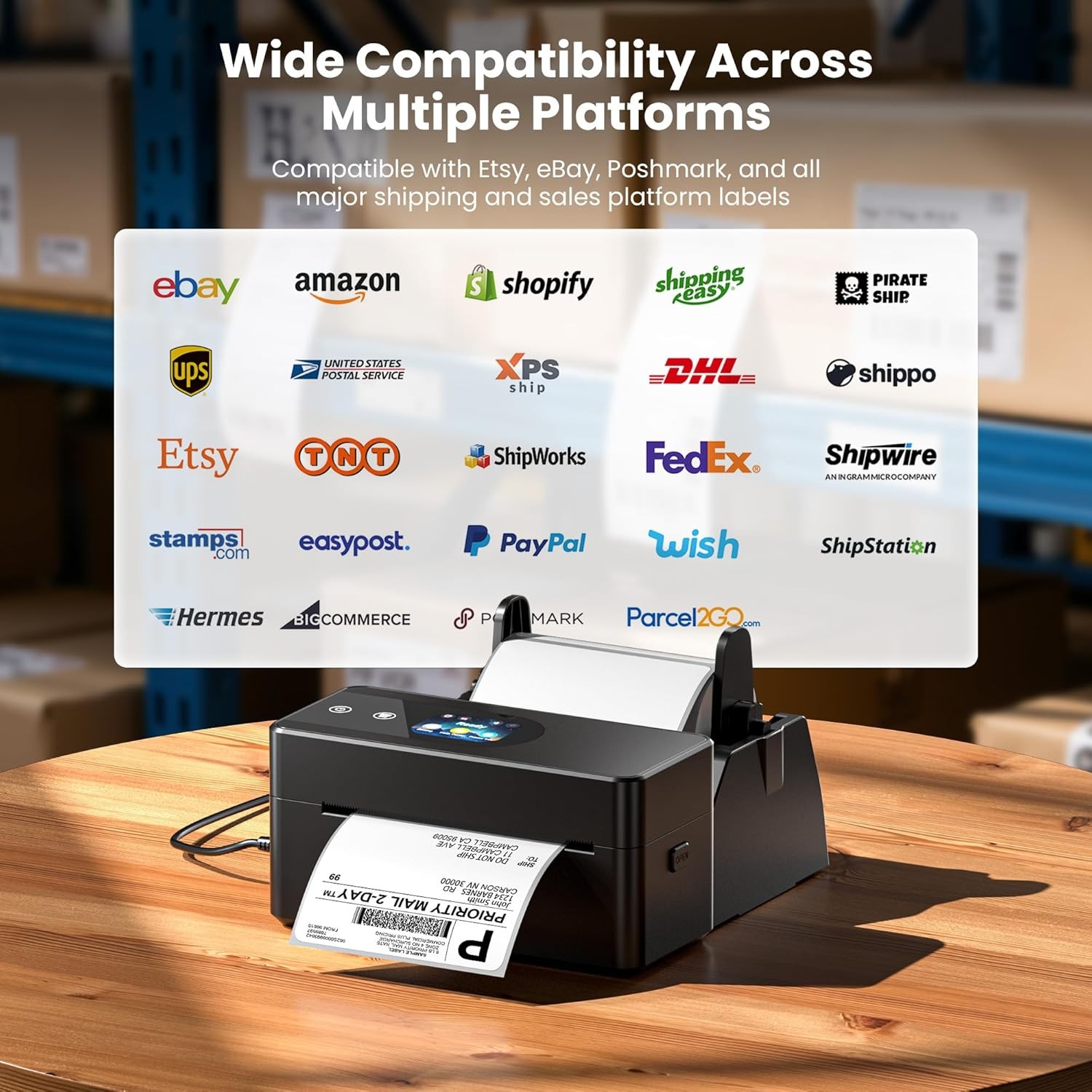 Phomemo PM64D Bluetooth 4×6 Thermal Touchscreen Shipping Label Printer for USPS